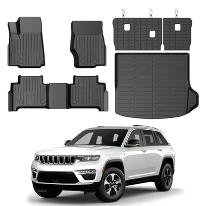 Grand Cherokee Floor Mats - Car Mats for Jeep Grand Cherokee 5-Seater 2022-2025(Include 4xe, Not WK or L), All Weather Floor Mats and Cargo Liner for Grand Cherokee Accessories, Heavy Duty Rubber Mats - size: 2)Jeep Grand Cherokee【22-25】Full set