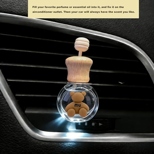2 Pack Car Air Freshener Diffuser, Refillable Empty Glass Bottles with Vent Clip & Wooden Caps, Drift Car Air Freshener for Essential Oils, Long Lasting Air Fresheners for Car-A5 - size: Bear-A5 - 2PCS