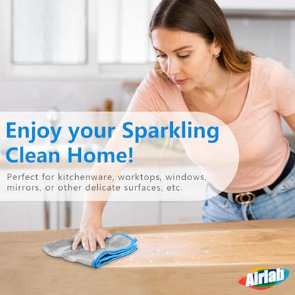 Airlab Glass Polishing Cloth Streak Free Miracle Microfiber Cleaning Cloth Lint Free Cleaning Rags for Glasses Kitchen Dish Mirrors Easy Clean, Pack of 6, 12" x 12", Sliver-Blue - color: Sliver-blue, Pack of 6