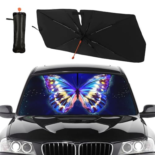 Socira Blue Butterfly Car Windshield Sun Shade Umbrella Foldable Sunshade for Front Window Auto Windshield Sunshade Covers Butterfly Car Accessories Prevent Sun Rays Heat 57'' X 30'' - color: Color-BT3, size: 57X31 Inch