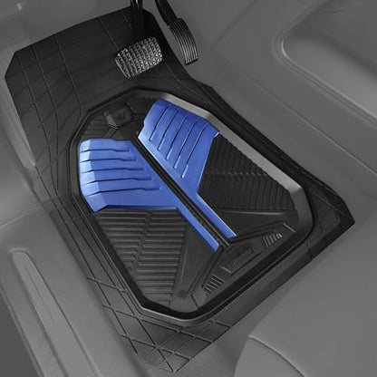 CAR PASS Heavy Duty Rubber Car Mats, Deep-Dish Car Floor Mats All Weather, Universal Two-Tone Trim-to-Fit for SUVs Trucks Sedans, Waterproof Anti-Slip, 3 Pieces V12 Black and Metallic Blue - color: Blue and Black