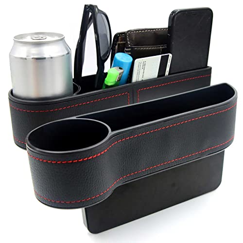 2 Pcs Car Seat Gap Filler - Leather Car Seat Crevice Storage Box with Adhesive Foam Pads, Car Gap Filler Organizer for Front Seat Gap Filler Between Car Seat and Console, Universal Fit