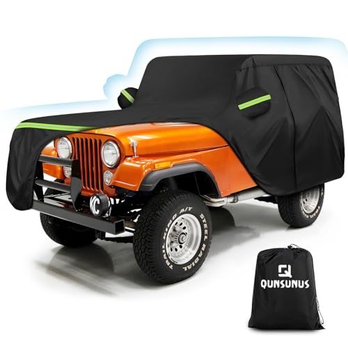 QUNSUNUS Waterproof Car Cover for Jeep CJ5 1955-1983, Outdoor Cj5 Cover with Cotton Lining, All Weather Cover with Straps and Zipper for Wind, Sun, UV and Dust Protection - size: for Jeep CJ5
