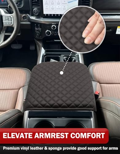 Center Console Armrest Cover for Ford F250 F350 F450 F550 Super Duty 2023 2024 2025 2026, Vinyl Leather Trim, Arm Rest Lid Cushion Protector, Anti-scratch, Dark Brown (Fits Bucket Seat Console Only) - color: Dark Brown
