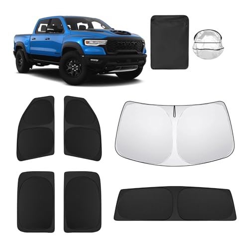 6pcs Car Window Shades for Dodge RAM 1500 Crew Cab 2019-2026 Accessories,Windshield Side Rear Full Sunshade,Sun Visor UV Blocking, Privacy Protection and Blackout for Camping Outdoor - size: for Dodge RAM 1500 2019-2025
