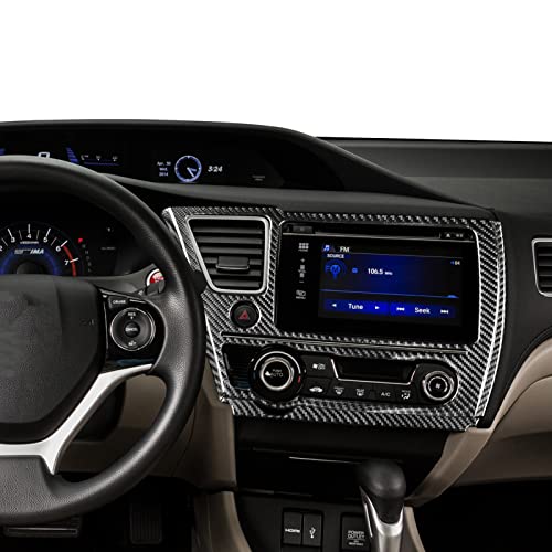 Auto Center Console Multimedia Navigation Display Screen AC Control Panel Sticker Real Carbon Fiber Interior Trim Compatible with Honda Civic 9 Coupe/Sedan 2013 2014 2015 Accessories Black - color: Center Console Multimedia Navigation Display Screen Ac Co