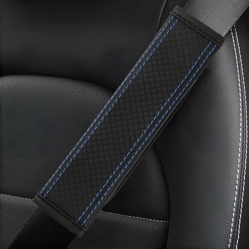 2PCS Car Seat Belt Cover, Soft Shoulder Strap Covers for More Comfortable Driving, Auto Seatbelt Shoulder Pad Cushions, Leather Safety Seatbelt Protector Universal for Car SUV (Black+Blue) - color: Black+Blue