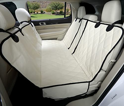 4Knines Dog Hammock for Cars, SUVs, and Small Trucks (Regular Size, Tan) – Rear Seat Cover for 60/40 Split Bench w/Armrest & Seatbelt Access – Heavy Duty, Waterproof, Easy Install, Machine Washable - color: Tan, size: Regular