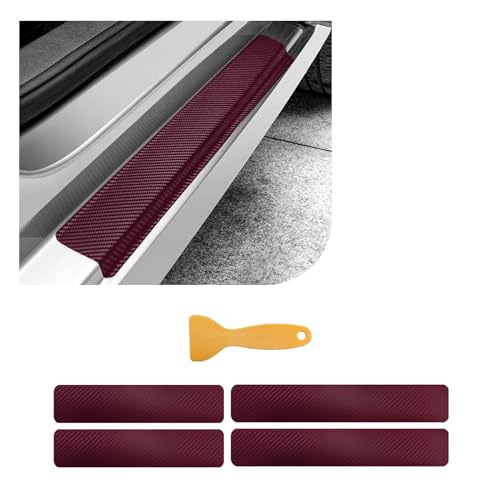 Dickno 4 PCS Car Door Sill Protector, 3D Carbon Fiber Auto Door Entry Edge Guard Protection Trim, Anti-Scratch Threshold Cover Strips, Sill Protection Sticker for Car SUV Truck (Wine Red) - color: 3D Wine Red