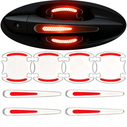 8pcs Clear Car Door Handle Scratch Protector，Clear-Transparent & 3D Carbon Fiber-Marking,Anti Scratch,Universal Auto Door Handle Anti Scratch Cover Guard (Red) - color: Red