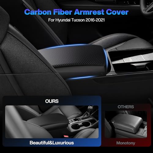 Autorder Center Console Cover for 2016-2019 2020 2021 Hyundai Tucson Accessories Carbon Fiber Armrest Cover Waterproof Anti-Scratch Center Console Armrest Protector Pad - size: Hyundai Tucson 2016-2021