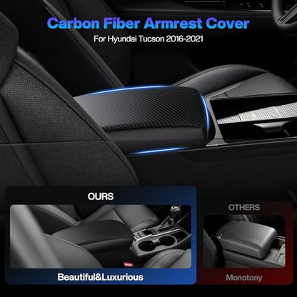 Autorder Center Console Cover for 2016-2019 2020 2021 Hyundai Tucson Accessories Carbon Fiber Armrest Cover Waterproof Anti-Scratch Center Console Armrest Protector Pad - size: Hyundai Tucson 2016-2021