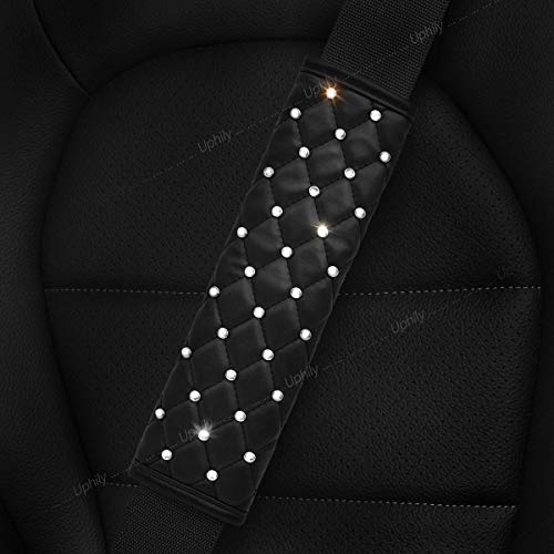 Car Leather Safety Belt Covers - Crystal Diamond Black Seat Belt Shoulder Pads for Women or Girls (2Pcs) - color: 2.1 Crystal