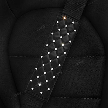Car Leather Safety Belt Covers - Crystal Diamond Black Seat Belt Shoulder Pads for Women or Girls (2Pcs) - color: 2.1 Crystal