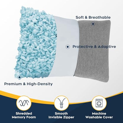 CushyOasis All-in-1 Camping Pillow Set - Shredded Memory Foam Neck Pillow Travel Pillow with Eye Mask, Earplugs, Washable Cover, Compact for Backpacking, Camping, Flights, Car Travel (Large Size) - size: Large