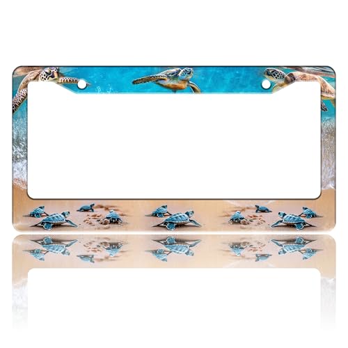 Sea Turtle License Plate Frame Seaside Beach Stainless Steel License Plate Holder for Front or Rear Car Tags Funny for Car Decoration Accessories with Screws 6.3 X 12.2 in for Women Men - color: Sea Turtle