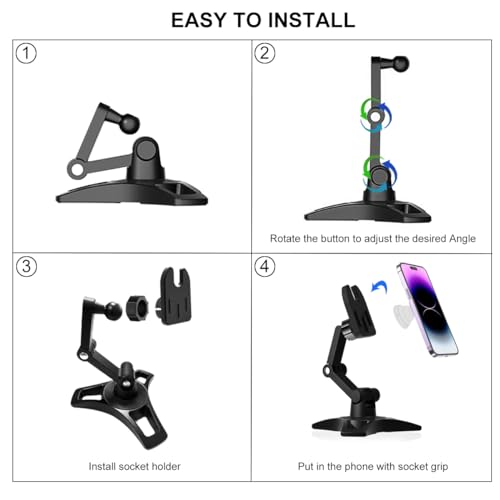 Cell Phone Stand Works for Popsocket, Height Angle Adjustable Desk Phone Holder, Heavy Duty Phone Stand for Desk for Home, Fits for All Sockets Grips