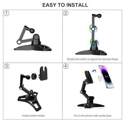 Cell Phone Stand Works for Popsocket, Height Angle Adjustable Desk Phone Holder, Heavy Duty Phone Stand for Desk for Home, Fits for All Sockets Grips
