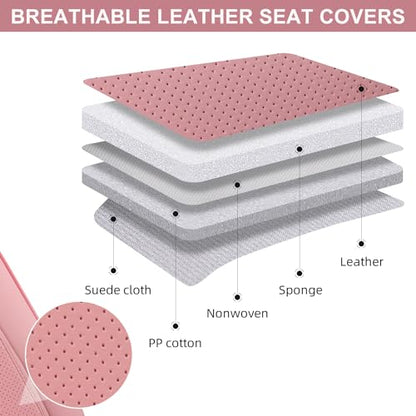 TIEHESYT Car Seat Covers , Breathable Leather Automotive Front and Rear Seat Covers, Car Seat Protectors, Compatible with Most Vehicles, SUV (Cute Pink, Front Pair) - color: Cute Pink, size: Front Pair Headrestless