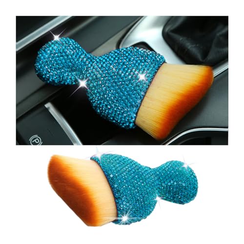zipelo Auto Interior Dust Brush, Car Detailing Cleaner Brush with Diamond, Bling Handle Soft Bristle Dusting Tool, Scratch Free Dirt Clean Brush for Vehicle Dashboard, Air Conditioner Vent (Lake Blue) - color: Lake Blue