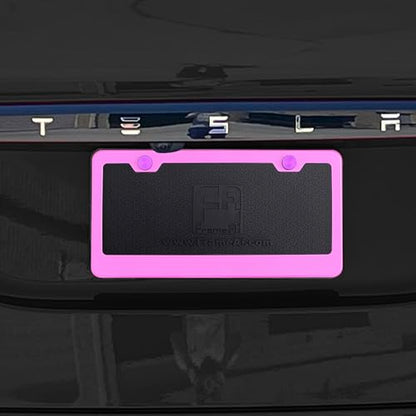 T304 Stainless Steel License Plate Frame – 8K Mirror Polish Finish, Rust-Resistant, Slim Design, Universal Fit, Includes Screw Caps, Washers & Stainless Steel Screws (Baby Pink) - color: Baby Pink