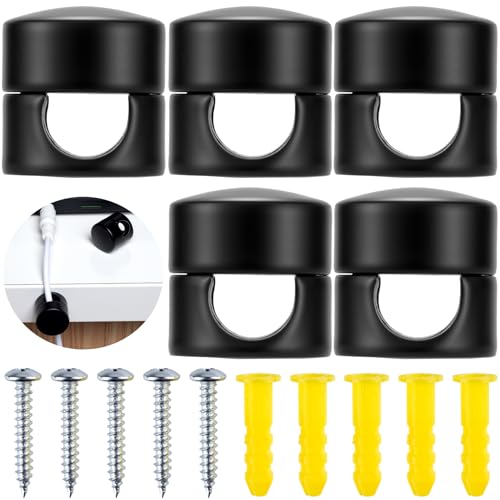 SmallCat 5 Sets Charger Holders for Cords, Matte Black Color Adjustable Cable Anchor Holders, Adhesive Metal Cord Clips, Cable Management Wire Organizers for Desk, Office, Nightstand - color: Matte Black, 5 sets