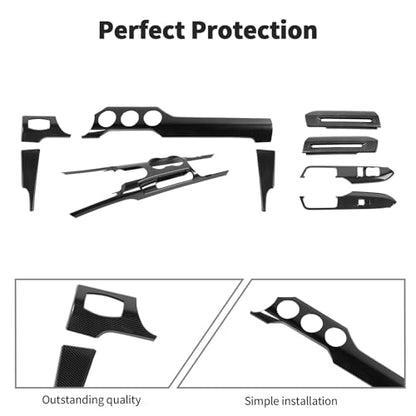 JWWY Carbon Fiber Interior Trim Kit for 2015–2023 Ford Mustang, Center Console Gear Shift Panel Window Lift Switch Door Handle Cover Interior Accessories 9PCS