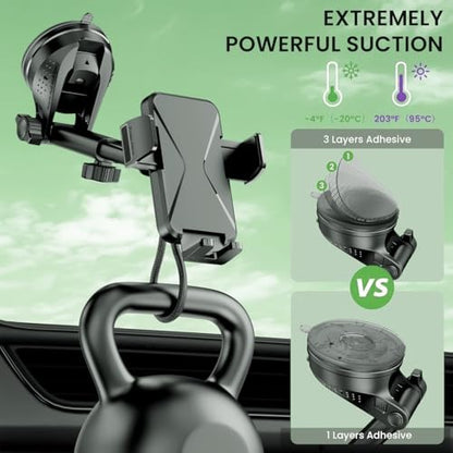 Universal Car Phone Mount Holder - [Military-Grade Suction Cup & Secure Clip] 3-in-1 Windshield, Dashboard, Air Vent Car Phone Mount Compatible with All iPhone & Smartphones - style: Modle-D