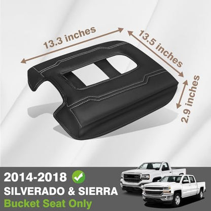 Muslogy Center Console Armrest Cover Fit for Chevy Silverado & GMC Sierra 1500 2500 3500 2014-2018 Accessories, Comfort Armrest Pad Console Lid Cushion Vegan Leather 1-Inch Extra Thick(Bucket Seat) - size: 1) 14-18 |Silverado & Sierra| Bucket Seat, +Thick