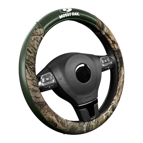 Mossy Oak Camo Steering Wheel Cover, Durable Grip Car Steering Cover, Universal Fit 14.5"–15.5" - Made with Premium Green PVC Leather and Cotton Fabric, Anti-Slip - Official Licensed Product - color: Green