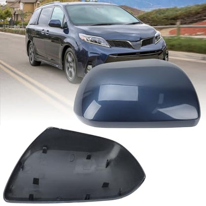 Compatible with 2012-2020 Toyota Sienna Right Side Mirror Cover Cap, Blue Passenger Side Clip-on Mirror Cap Replacement Without Turn Signal Light Replaces for 87915-08021-J0 - color: Right Blue