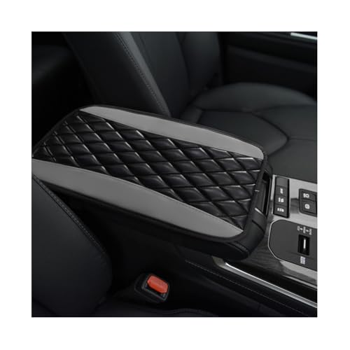KVAEY Car Center Console Cushion Pad, 12.6 × 7.48 Inches Waterproof Car Armrest Seat Box Cover, PU Leather Armrest Cover Protector for Most Vehicle, Universal Car Interior Accessories (Black+Gray) - color: Black+Gray