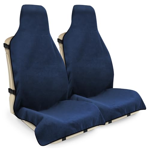 INFANZIA Waterproof Sweat Towel Seat Cover, Premium Car Seat Towel Protector for Trucks SUV Jeep, Universal Non-Slip Bucket Seat Covers for Post Gym Workout, Running, Swimming, Beach (Navy Blue, 2Pcs) - color: Navy Blue, size: Two
