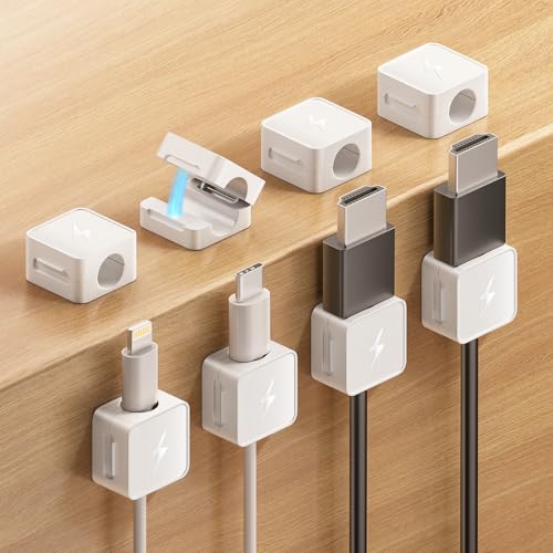 8 Pack Magnetic Cable Clips, Phone Cord Holder for Nightstand, Under Desk Cable Management, Canisflax Adhesive Wire Charging Cord Organizer Keepers Holder for Home Office Car Wall Desktop - color: White-Square, size: 8 Pack