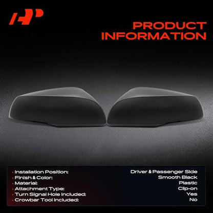 A-Premium 2 PCS Driver and Passenger Side Rearview Mirror Covers Caps - Compatible with Toyota Tacoma 2016-2023 - Smooth Black, with Turn Signal Hole