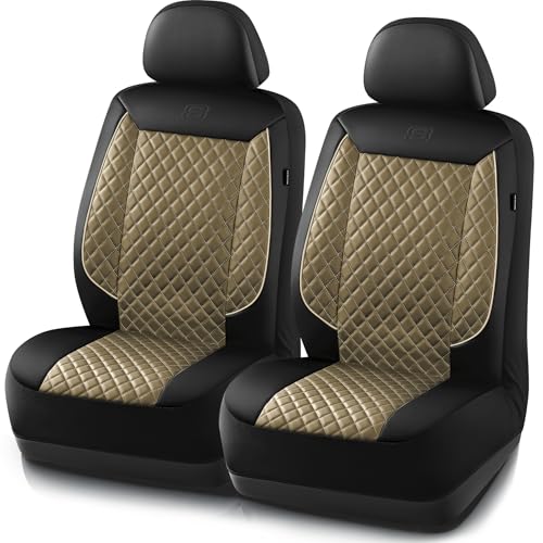 Skechers Car Seat Covers,Piping Luxury Faux Seat Covers,Waterproof Anti Slip Car Seat Protector Front Seats,Car Accessories Airbag Universal Fit for Most Cars,Vans,Trucks,SUV,Beige - color: Black and Beige, size: Front Only