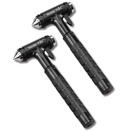 Car Window Breaker, Automotive Safety Hammer with Seatbelt Cutter, 3-in-1 Emergecy Escape Tool Car Metal Window Breaker Seatbelt Cutter, Aluminium Alloy Glass Breaker Hammer(Black 2Pack) - color: Black, size: 2 Pack