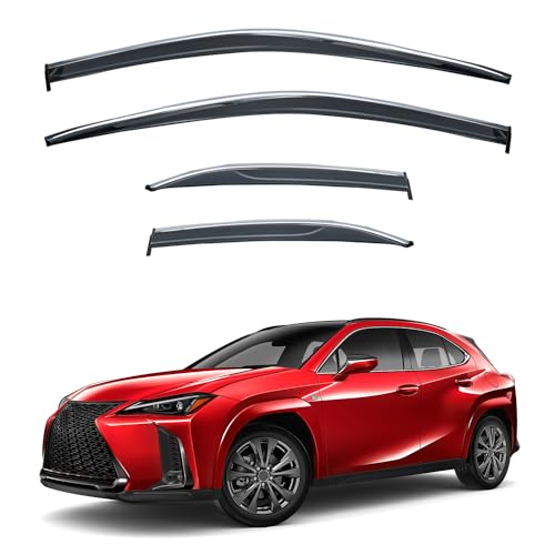 4pcs JDM Vent Window Visors Compatible with 2019-2024 UX200 UX250h,Outside Mount Style Sun Rain Guard,Smoke Tint with Chrome Trim - size: For 2019-2024 Lexus UX