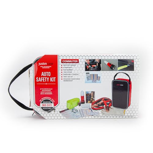 Justin Case Commuter Portable Roadside Emergency Car Kit with Heavy-Duty Jumper Cables & 365-Day Roadside Assistance