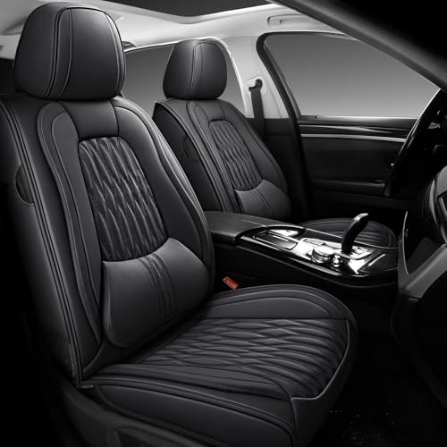 WELLDOCar Seat Covers Full Set, Leather Seat Covers for Car, Waterproof Car Seat Protector with Lumbar Support, Automotive Seat Covers Universal Fit for Most Cars SUV Truck, Black,w02. - color: Black-white, size: Front Pair
