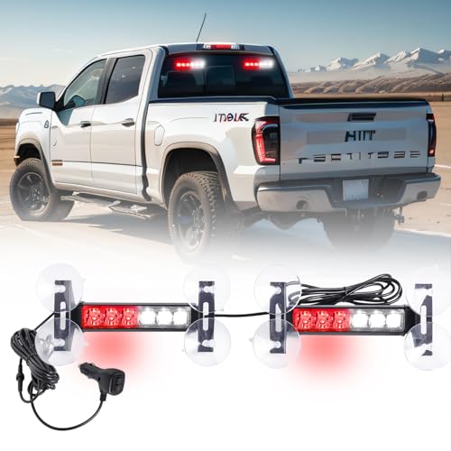 2X 6.1 inch Emergency Strobe Lights Red White 12 LED Hazard Warning Flashing Safety Front/Rear Windshield Deck Split Lights Grille for Volunteer Firefighter Vehicles POV Trucks - color: 12LED Red/White