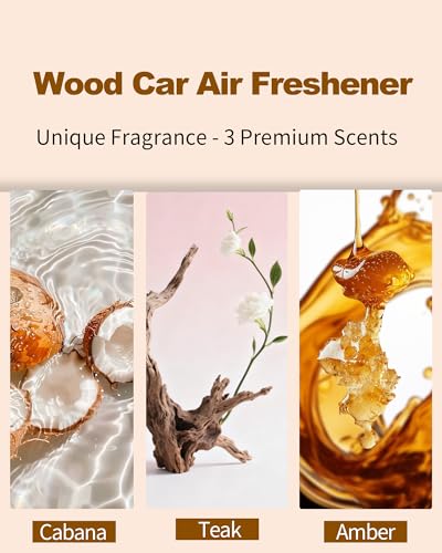 Car Air Freshener-The Original Wood Air Freshener for Visor Clip - Long Lasting Car Odor Eliminator and Scent Diffuser for Cabin, Truck & SUV-Includes 1 Metal Clips-Amber