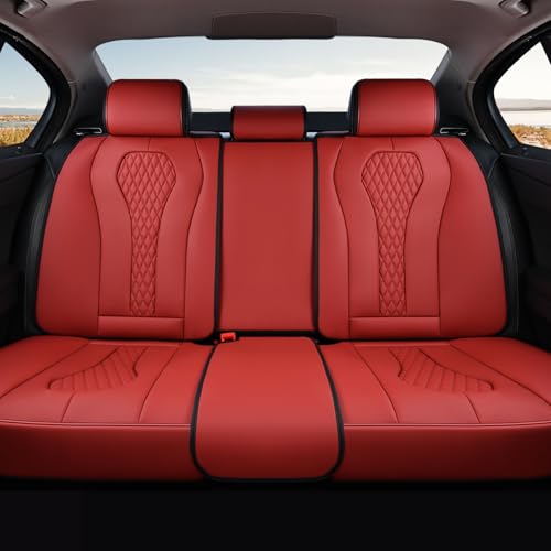 Coverado Car Seat Covers, Rear Car Seat Cover, 3-Pieces Leather Seat Cover, Red Car Seat Cushion, Luxury Seat Cover Seat Protector Universal Fit Most Cars - color: Red, size: Back Seat Cover