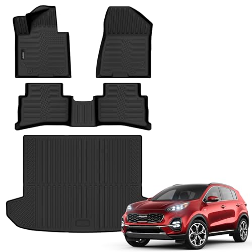 Auxko All Weather Floor Mats Cargo Mat for kia Sportage Gasoline 2017 2018 2019 2020 2021 2022 All Season TPE Accessories Guard Odorless Anti-Slip Floor Liners Trunk Mat - size: sportage gas|2017-2022|floor+cargo mats