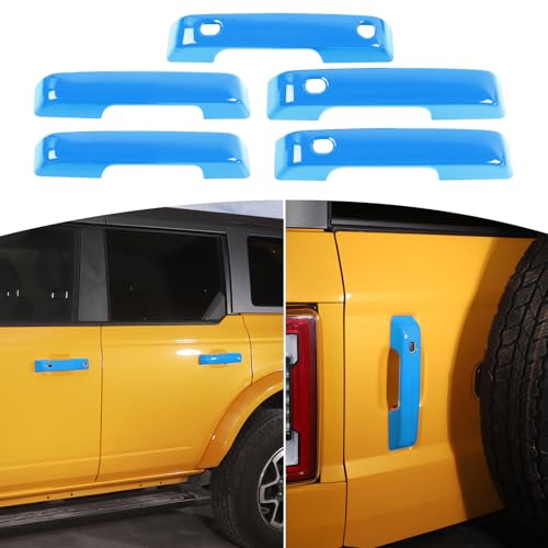 for Bronco Door Handle Cover Trim Fit for Ford Bronco 2021 up Light Blue Exterior Accessories 5pcs - color: Blue