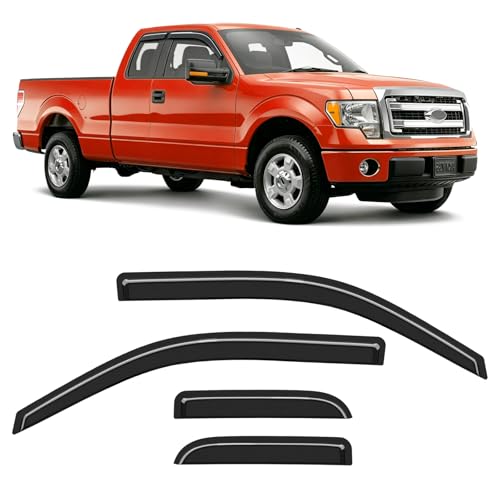 Tape-on Rain Guards Fit for 2004-2014 Ford F150 Extended Cab/SuperCab Extra-Thick Window Rain Guard Window Deflectors Window Vent Visors Truck Vent Shades Exterior Car Accessories-4PCS - size: Fit for 2004-2014 Ford F150 Extended Cab