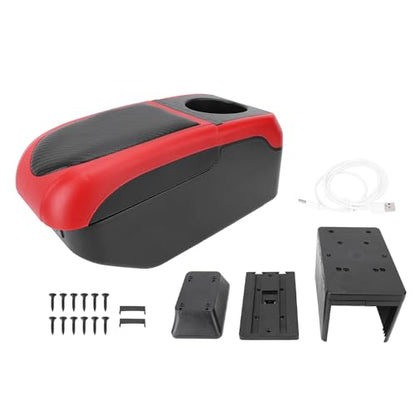 Acouto Car Armrest Box with 6 USB Charging Ports - Double Layer Console for SUV, Truck, and Car (Red) - color: Red