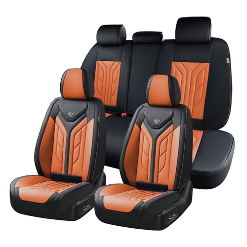 Coverado Car Seat Covers Full Set, Automotive Seat Covers Car Seat Protector Car Seat Cushion, Waterproof Leather Seat Covers for Cars, Universal Fit for Most Sedans SUV Pick-up Truck(Black&Orange) - color: Black&Orange, size: FullSet