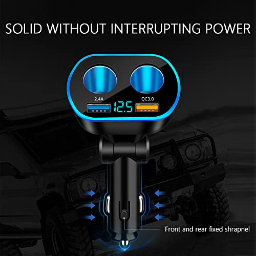 2026 New Upgrade 4 Port Cigarette Lighter Splitter,2.4A&QC3.0 Super Fast Car Charger with Dual Cigarette Lighter Plug with LED Voltmeter Compatible with Mobile Cell Phone Dash Cam GPS (QC+2.4A) - color: QC+2.4A