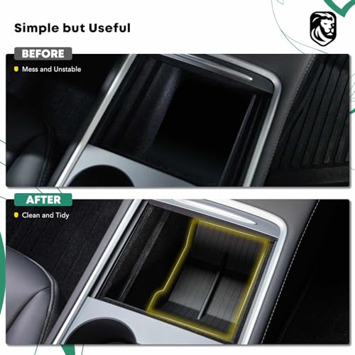 YHTAUTO Center Console Organizer Tray Fit for Tesla Model 3 2021-2023 Model Y 2021-2024, TPE Center Control Console Lower Bottom Storage Box with Non-slip Armrest - Black - color: Center Console Lower Bottom